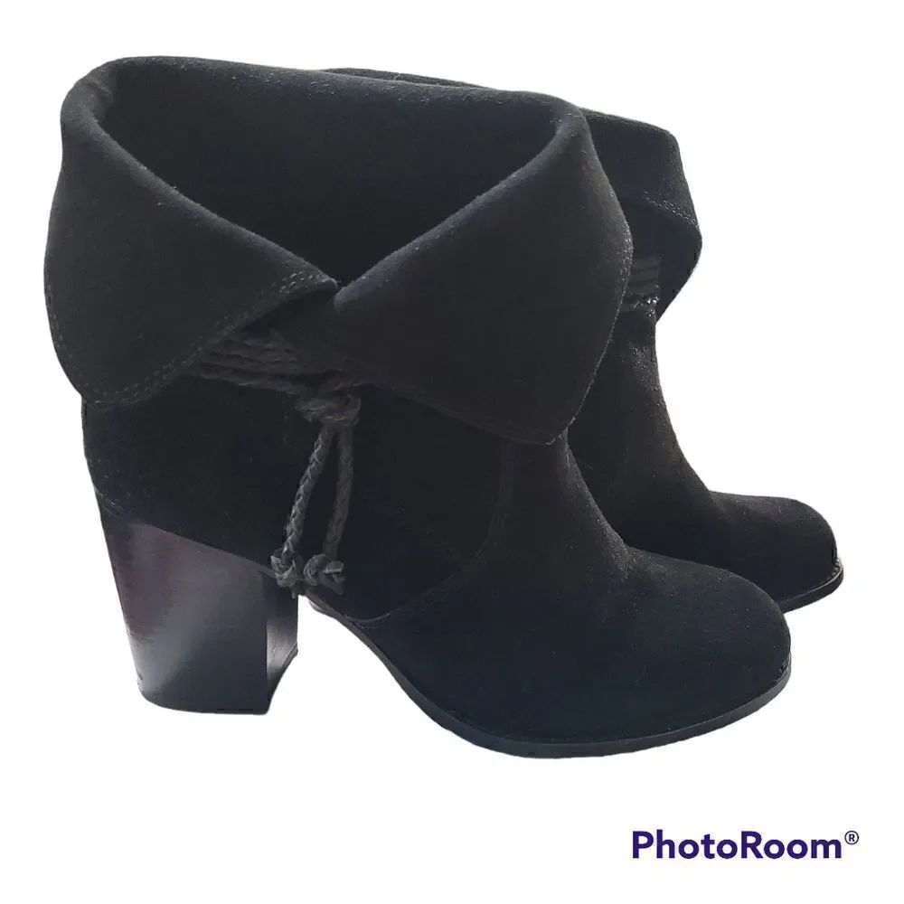 Splendid Larchmont black suede with braided leather and block heel boots